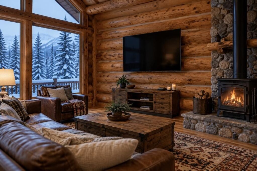 Wall-mounted TV in a Alaska home (illustration)