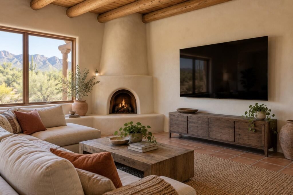 Wall-mounted TV in a Arizona home (illustration)