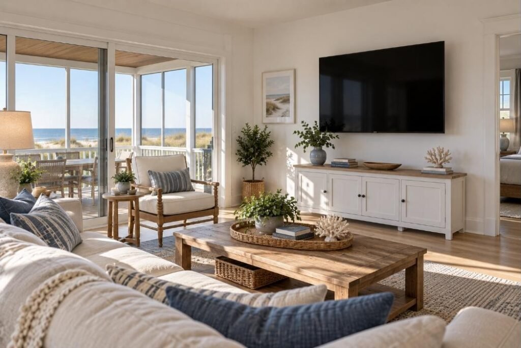 Wall-mounted TV in a Delaware home (illustration)