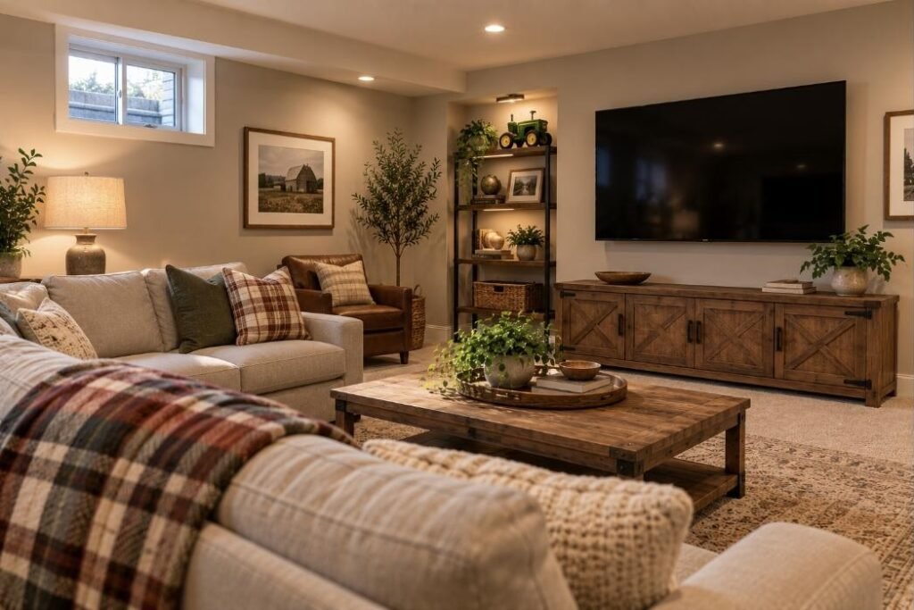 Wall-mounted TV in a Iowa home (illustration)