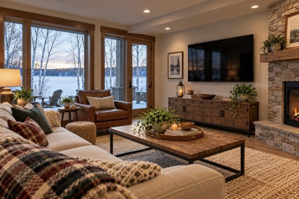 Wall-mounted TV in a Minnesota home (illustration)