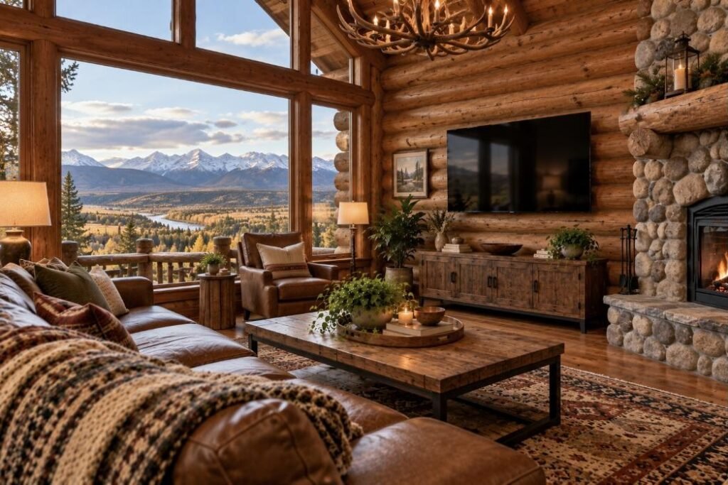 Wall-mounted TV in a Montana home (illustration)