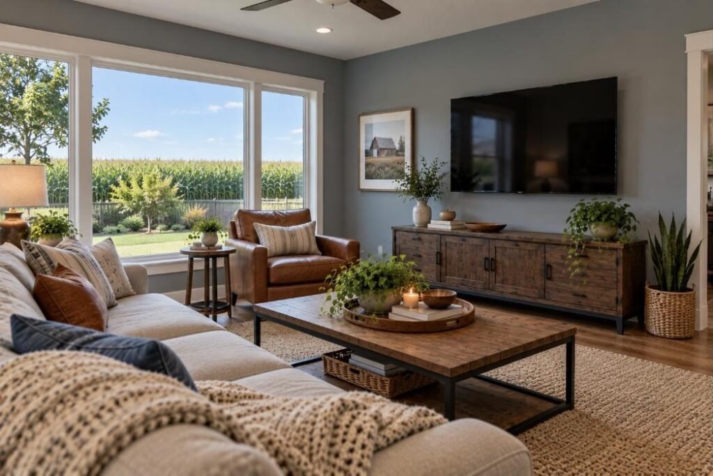 Wall-mounted TV in a Nebraska home (illustration)