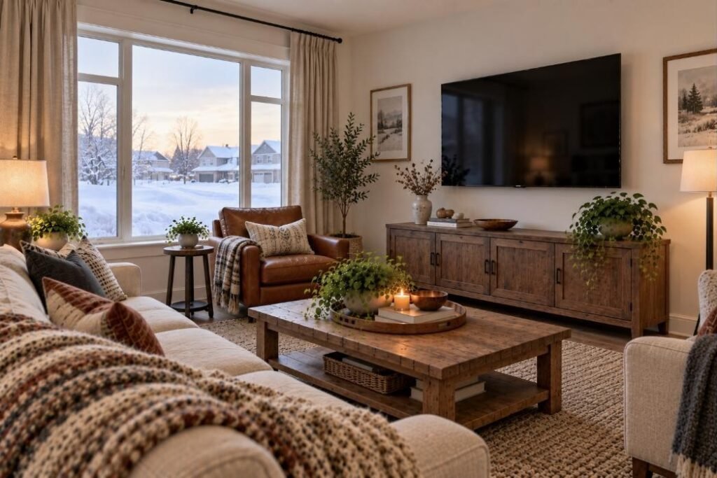 Wall-mounted TV in a North Dakota home (illustration)
