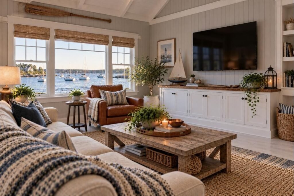 Wall-mounted TV in a Rhode Island home (illustration)