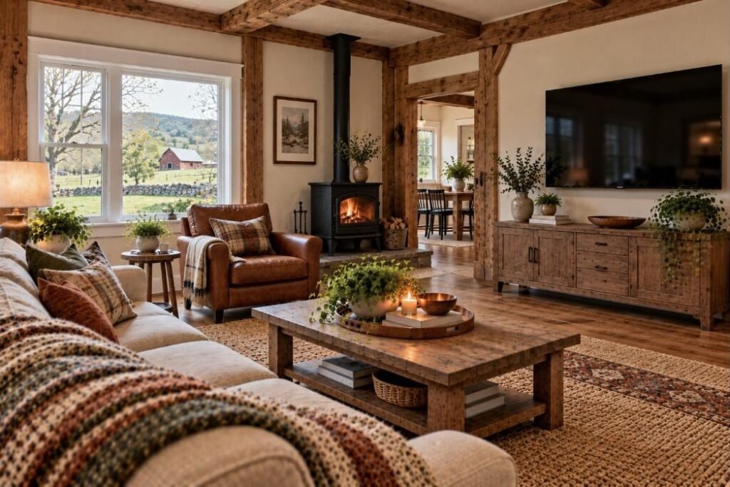 Wall-mounted TV in a Vermont home (illustration)