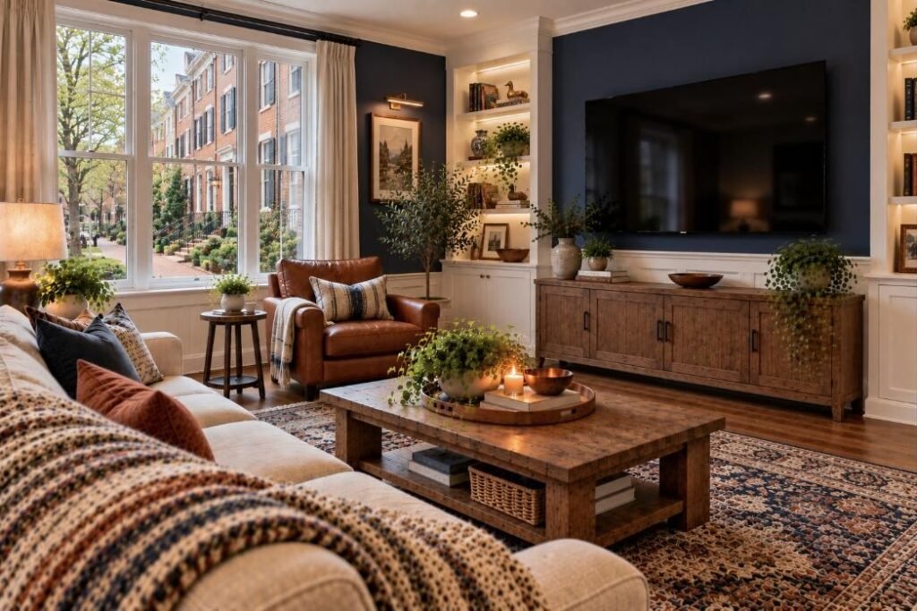 Wall-mounted TV in a Virginia home (illustration)