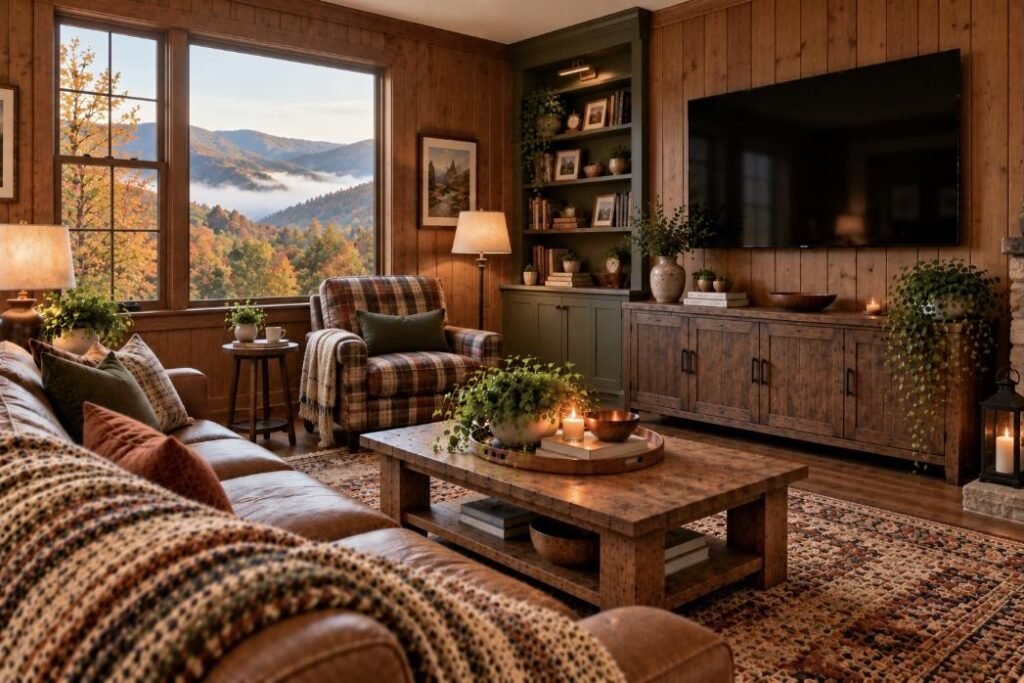 Wall-mounted TV in a West Virginia home (illustration)